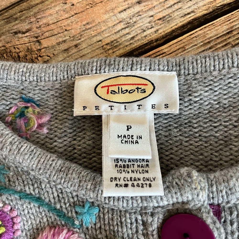 Talbots Petites Gray Button Front Embroidered Car… - image 7